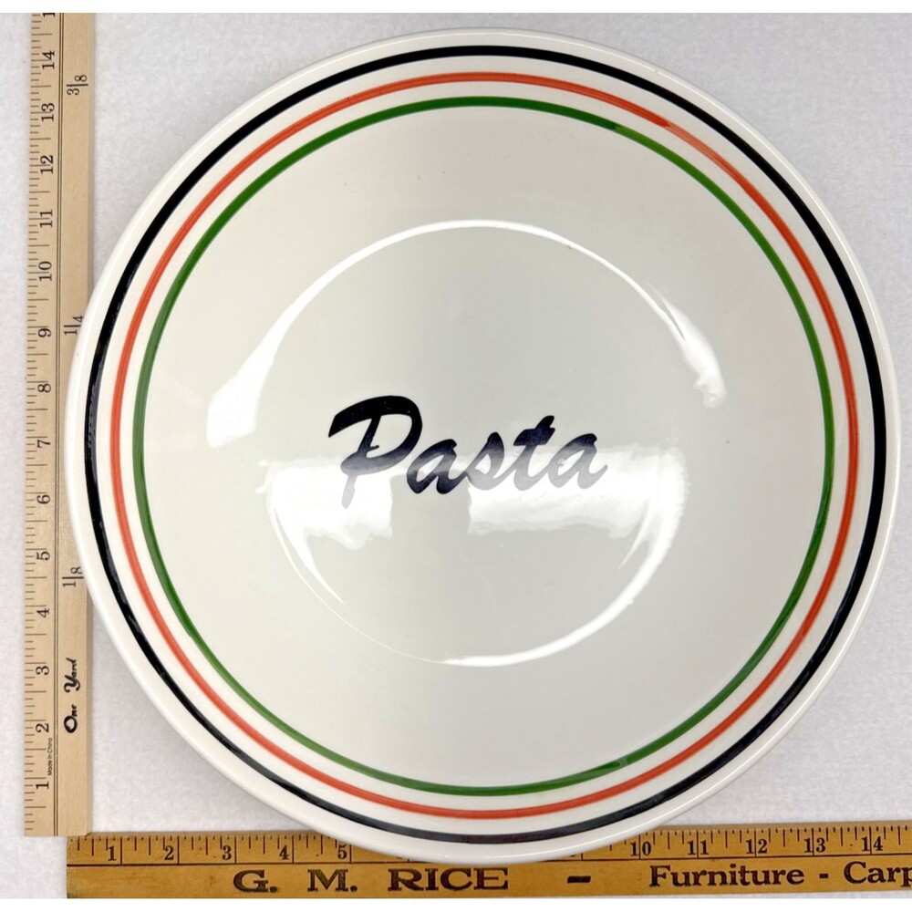 Roma Italy Hand Painted Pasta Serving Bowl Large Italian Ceramic Tricolor Rim